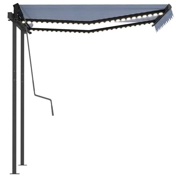 Tenda Da Sole Retrattile Manuale Con Led 3x2,5 M Blu E Bianco - Image 6