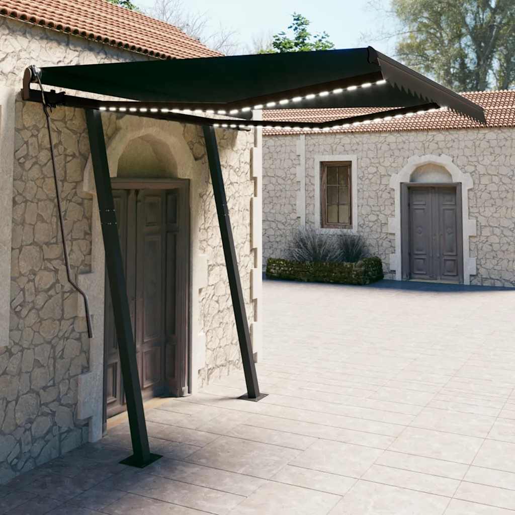 Tenda Da Sole Retrattile Manuale Con Led 3,5x2,5m Antracite