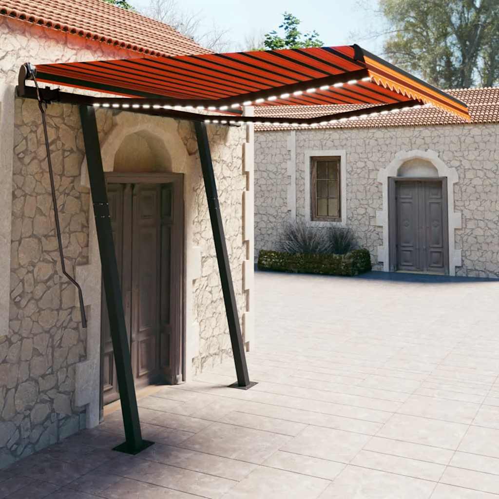 Tenda Retrattile Manuale Con Led 3,5x2,5m Arancio E Marrone