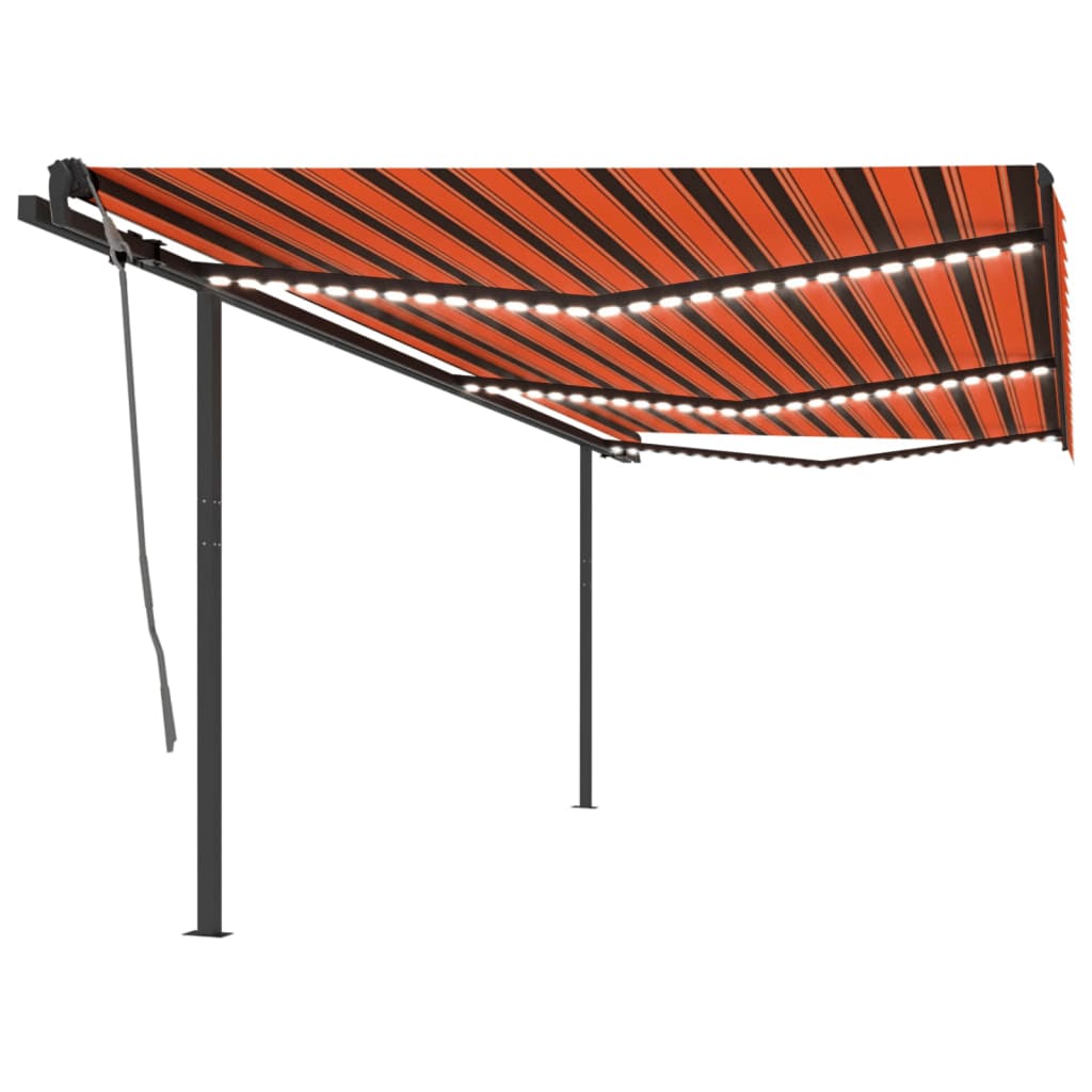 Tenda Da Sole Retrattile Manuale Con Led 6x3 M Arancio Marrone