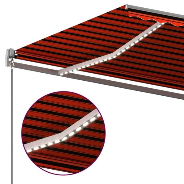 Tenda Da Sole Retrattile Manuale Con Led 6x3 M Arancio Marrone - Image 6