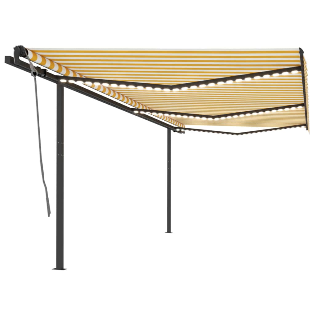 Tenda Da Sole Retrattile Manuale Con Led 6x3,5 M Gialla Bianca