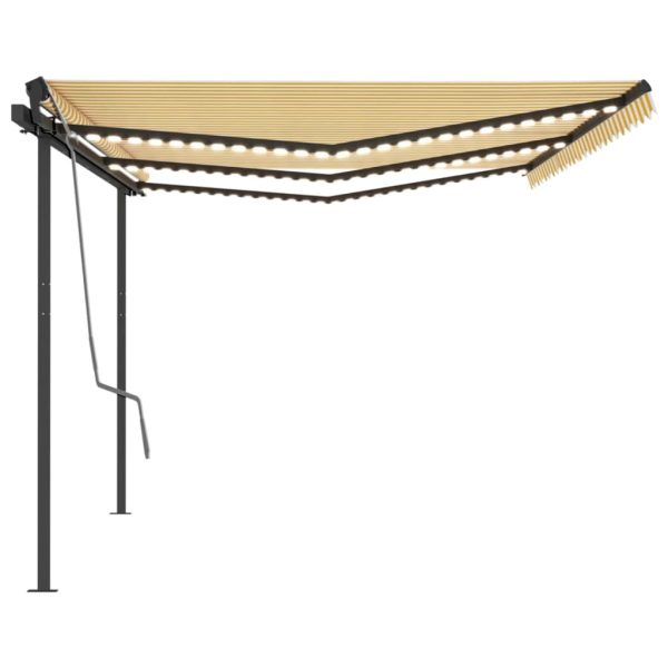 Tenda Da Sole Retrattile Manuale Con Led 6x3,5 M Gialla Bianca - Image 4