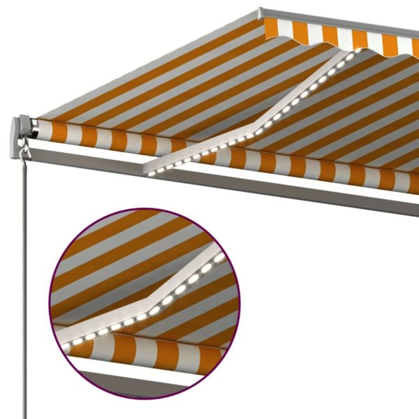 Tenda Da Sole Retrattile Manuale Con Led 6x3,5 M Gialla Bianca - Image 6