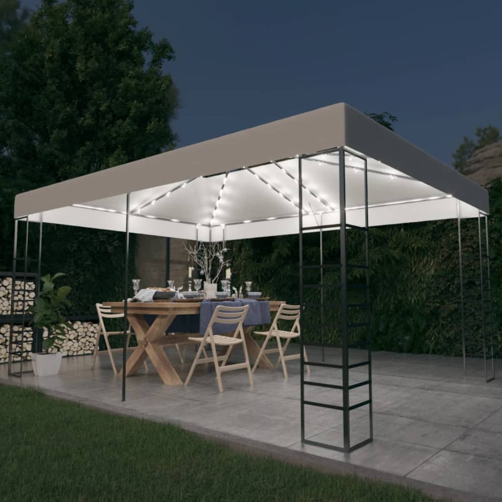 Gazebo Con Stringa Di Luci Led 4x3x2,7 M Bianco
