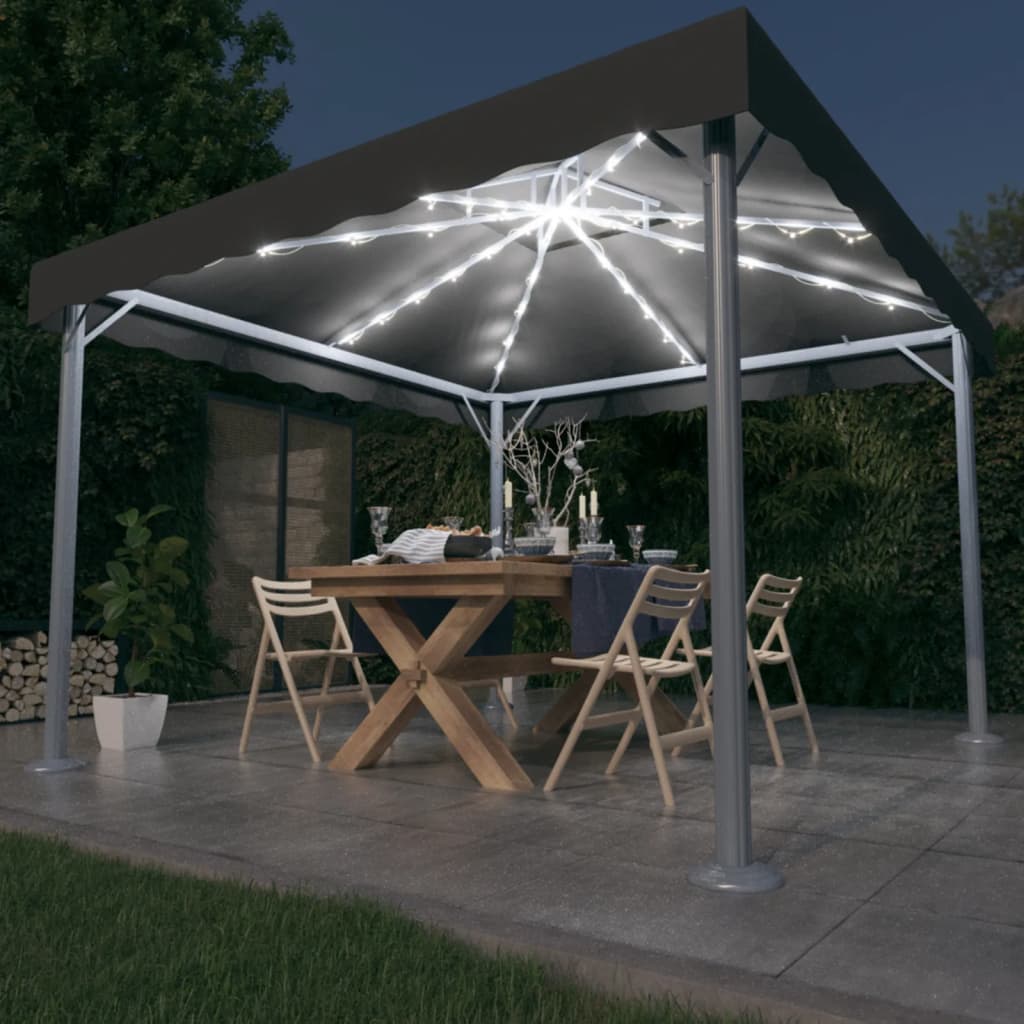 Gazebo Con Stringa Di Luci Led 300x300 Cm Antracite Alluminio