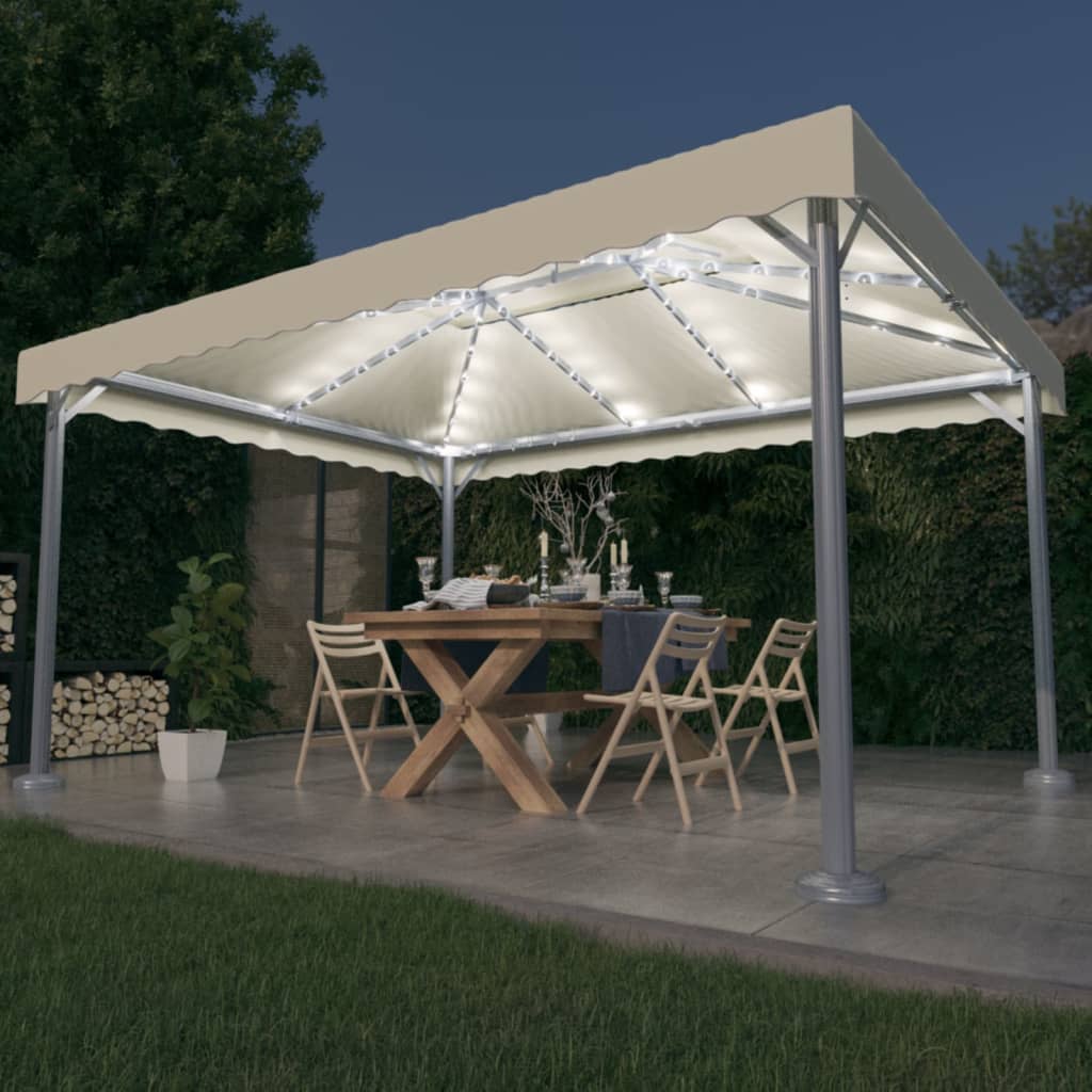 Gazebo Con Stringa Di Luci Led 400x300 Cm Crema In Alluminio