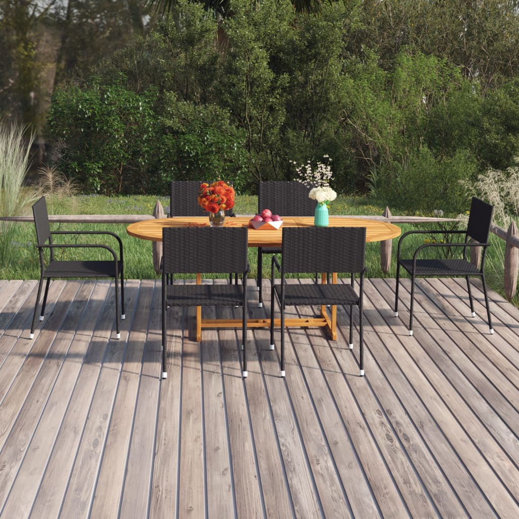 Set Mobili Da Pranzo Per Giardino 7 Pz In Polyrattan Nero
