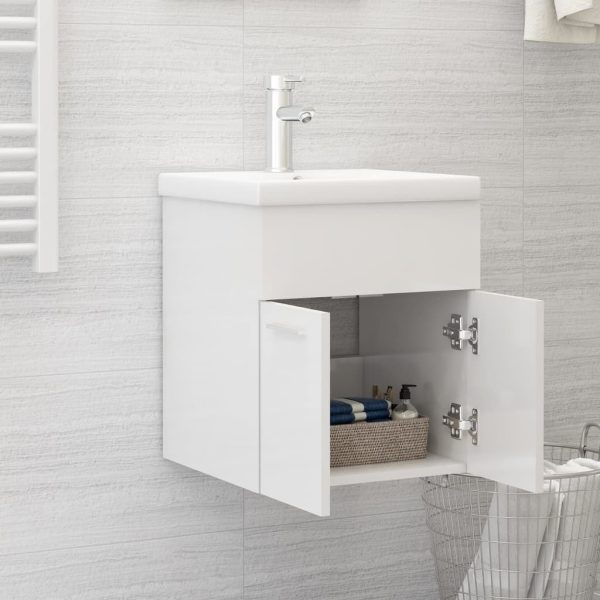 Mobile Bagno Con Lavabo Integrato Bianco Lucido In Truciolato - Image 3