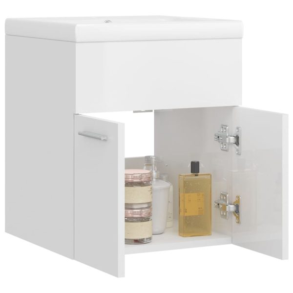 Mobile Bagno Con Lavabo Integrato Bianco Lucido In Truciolato - Image 4
