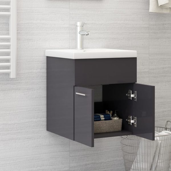 Mobile Bagno Con Lavabo Integrato Grigio Lucido In Truciolato - Image 3