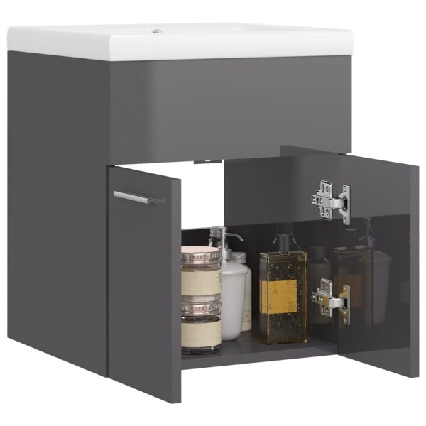Mobile Bagno Con Lavabo Integrato Grigio Lucido In Truciolato - Image 4