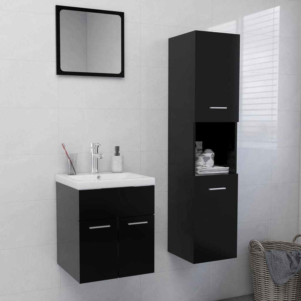 Set Mobili Da Bagno Nero In Truciolato