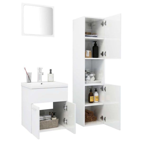Set Mobili Da Bagno Bianco Lucido In Truciolato - Image 3