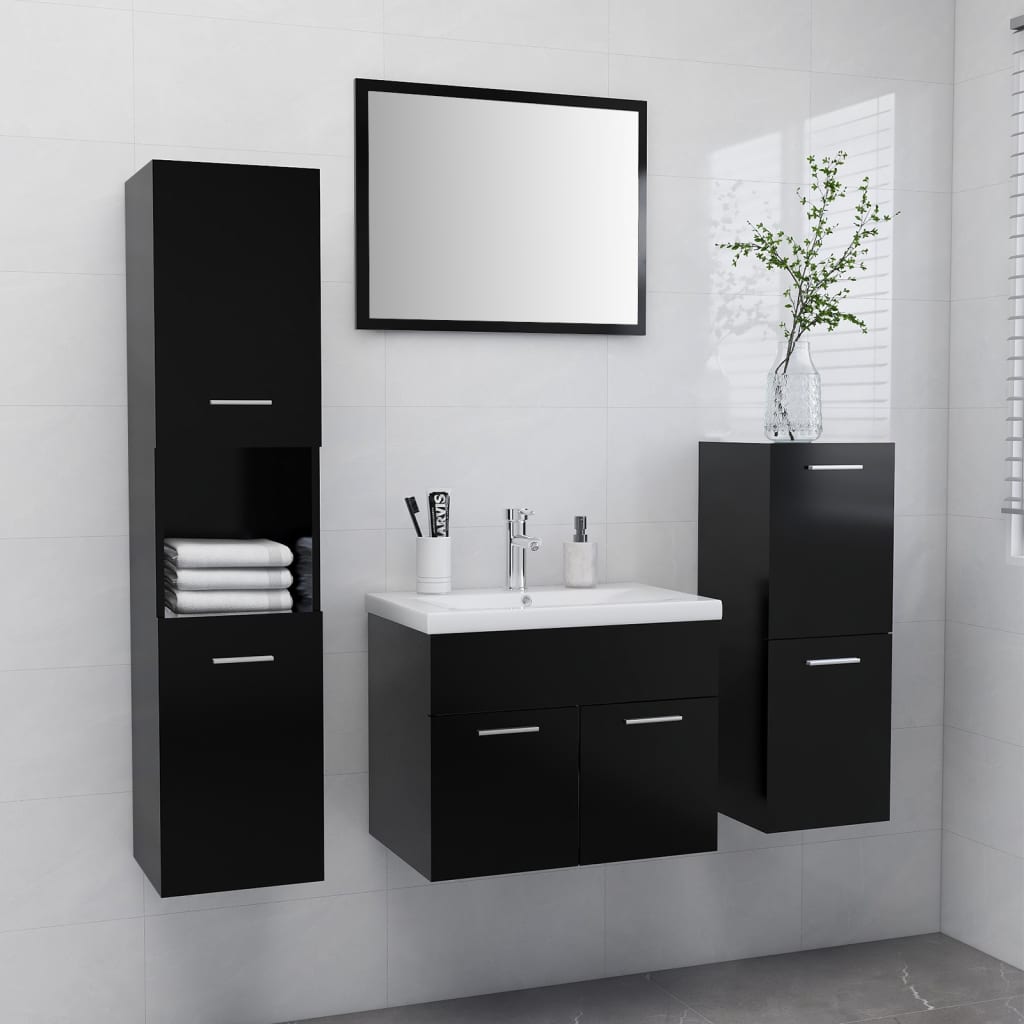 Set Mobili Da Bagno Nero In Legno Multistrato