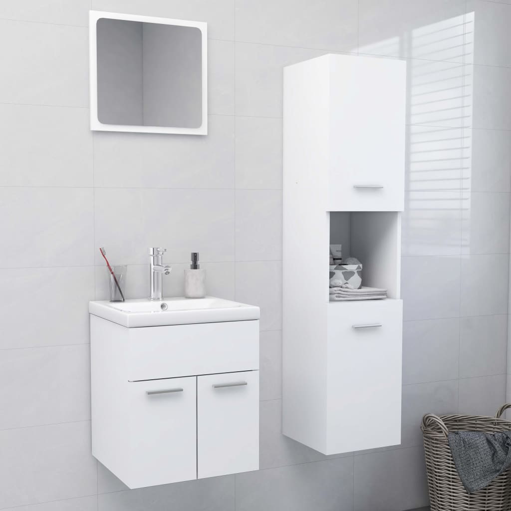 Set Mobili Da Bagno Bianco In Legno Multistrato