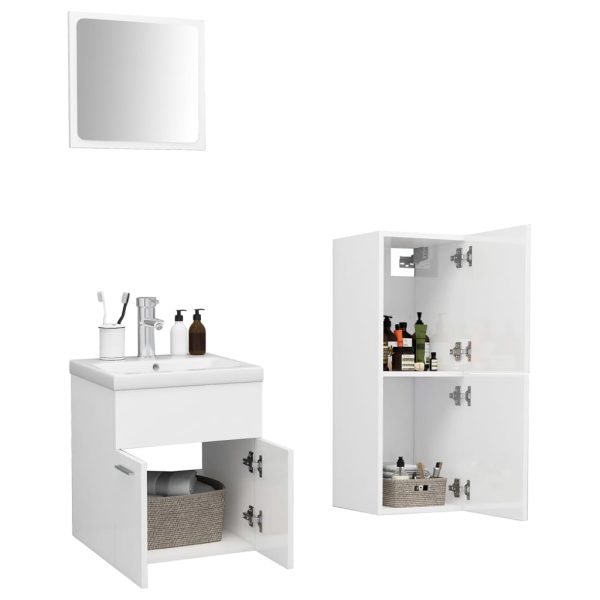 Set Mobili Da Bagno Bianco Lucido In Legno Multistrato - Image 3