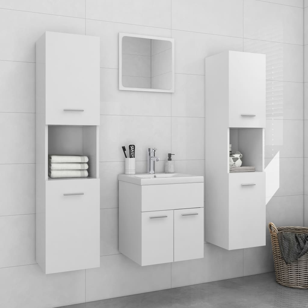 Set Mobili Da Bagno Bianco In Legno Multistrato