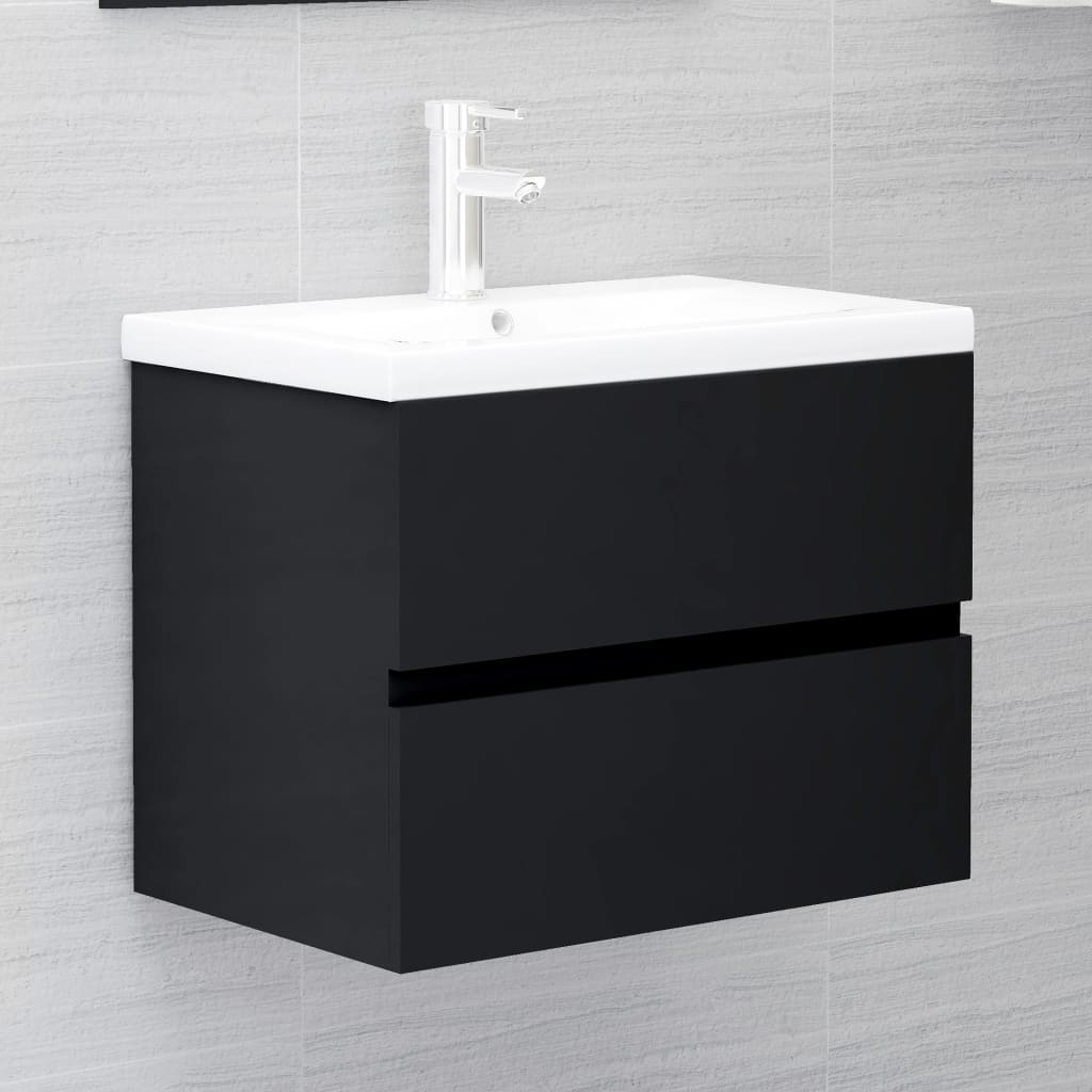 Mobile Con Lavabo Integrato Nero In Legno Multistrato