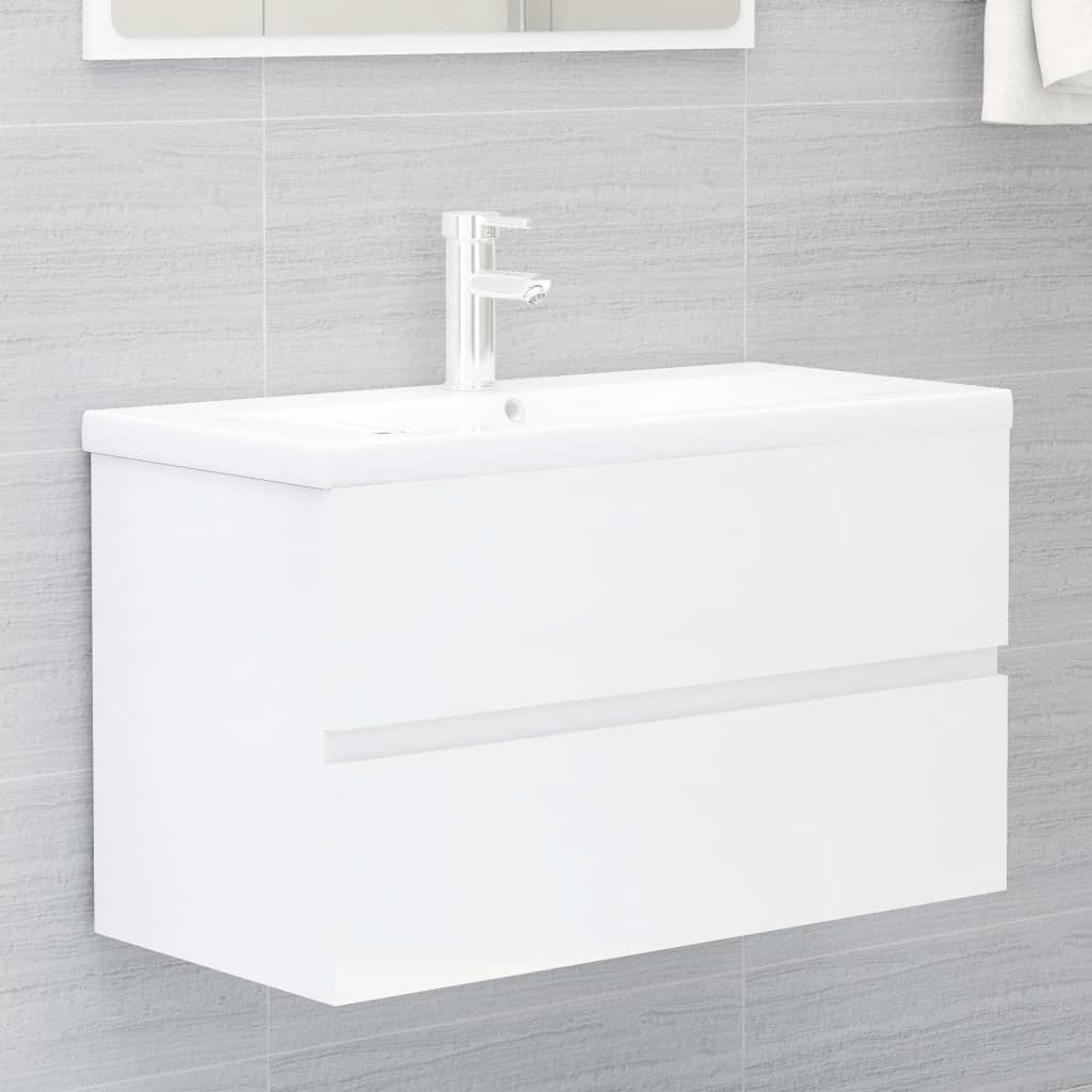 Mobile Con Lavabo Integrato Bianco Lucido In Legno Multistrato
