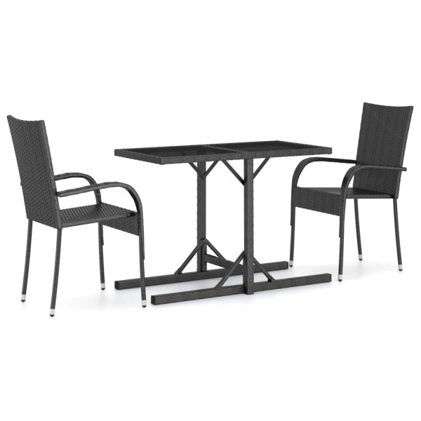Set Mobili Da Pranzo Per Giardino 3 Pz Nero - Image 2