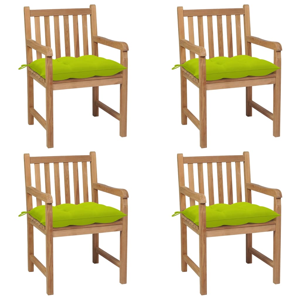 Sedie Giardino 4 Pz E Cuscini Verde Brillante Massello Di Teak