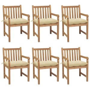 Sedie Da Giardino 6 Pz E Cuscini Bianco Crema Massello Di Teak