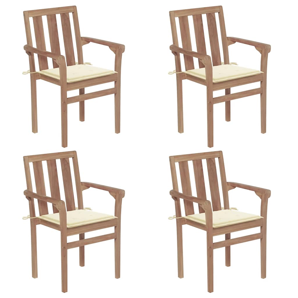 Sedie Da Giardino Impilabili Con Cuscini 4 Pz Massello Di Teak
