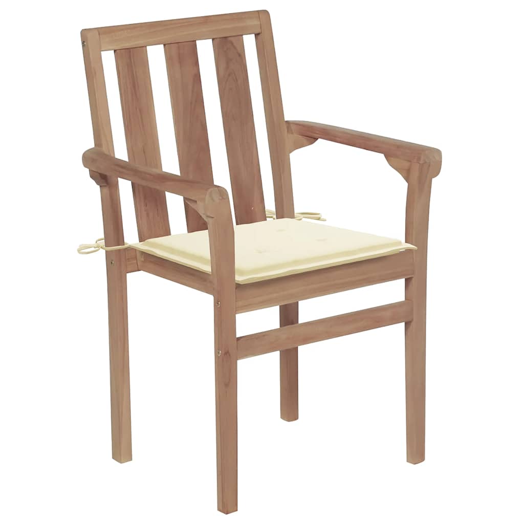 Sedie Da Giardino Impilabili Con Cuscini 4 Pz Massello Di Teak - Image 3