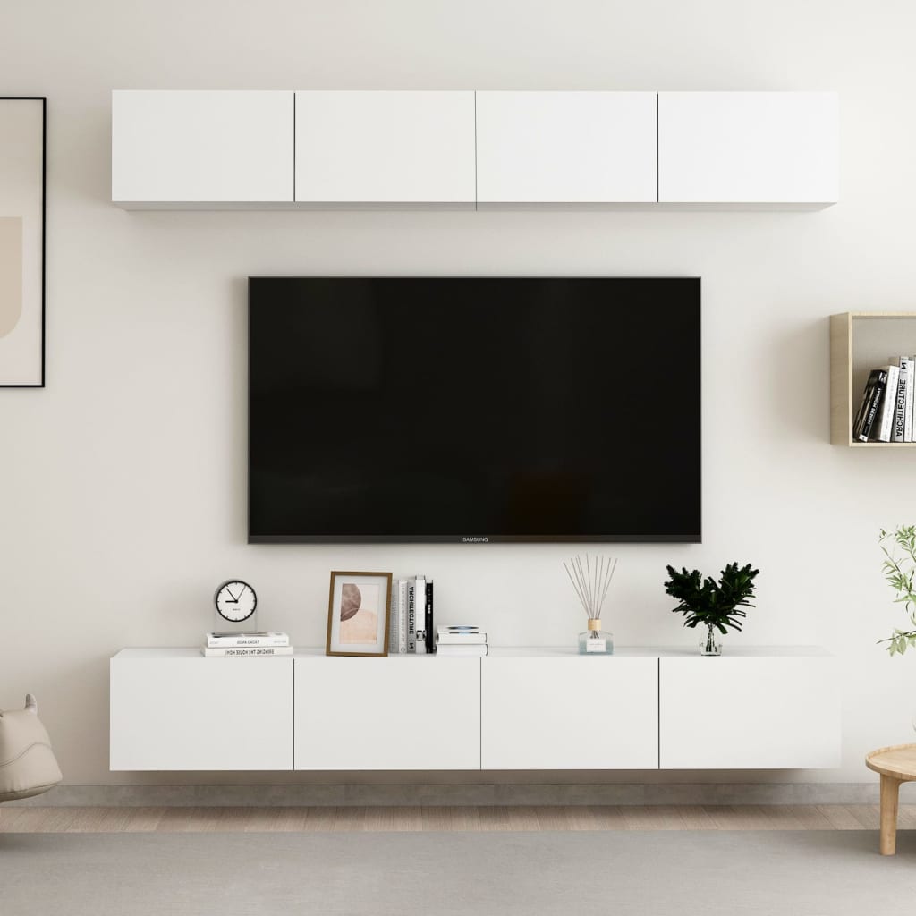 Mobili Porta Tv 4 Pz Bianchi 100x30x30 Cm In Legno Multistrato