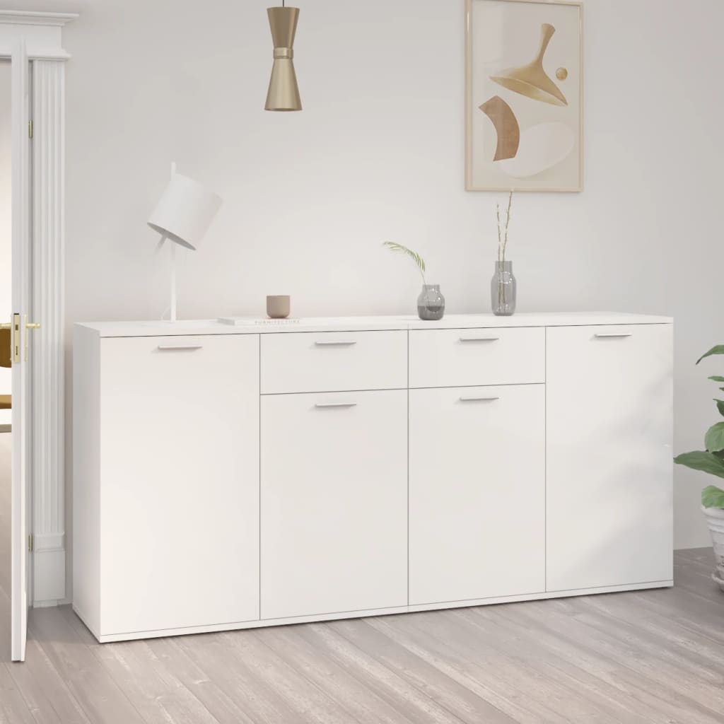 Credenza Bianco Lucido 160x36x75 Cm In Legno Multistrato