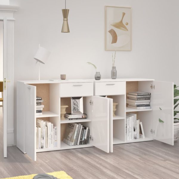 Credenza Bianco Lucido 160x36x75 Cm In Legno Multistrato - Image 3