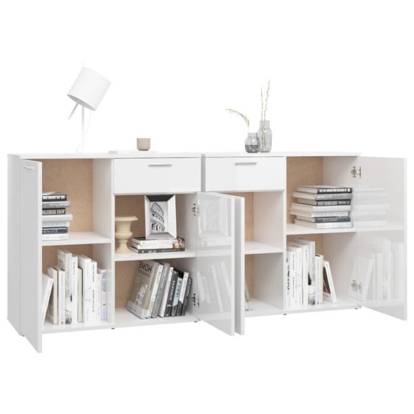 Credenza Bianco Lucido 160x36x75 Cm In Legno Multistrato - Image 4