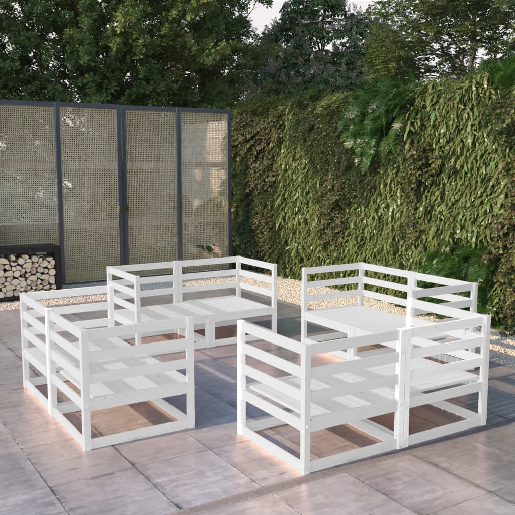 Set Divani Da Giardino 8 Pz Bianco In Legno Massello Di Pino