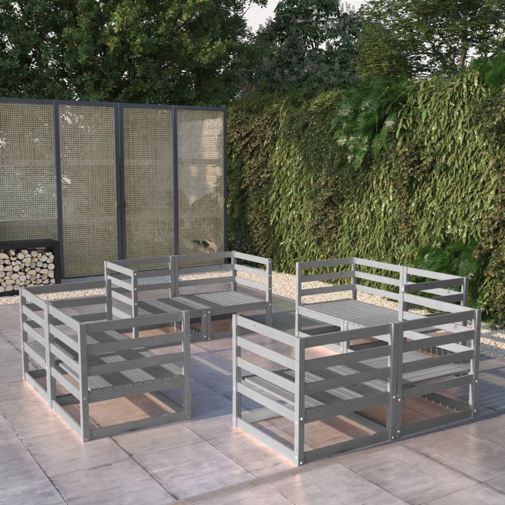 Set Divani Da Giardino 8 Pz Grigio In Legno Massello Di Pino