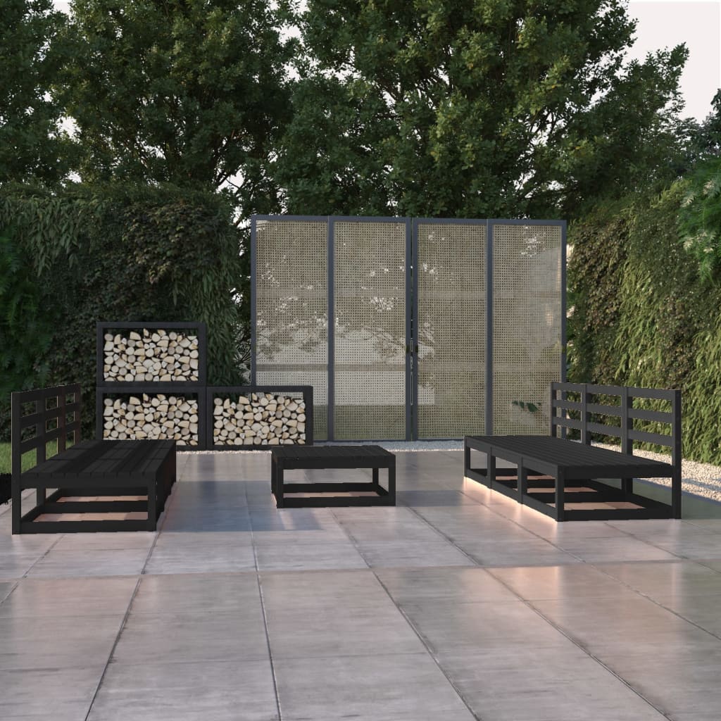Set Divani Da Giardino 7 Pz Nero In Legno Massello Di Pino