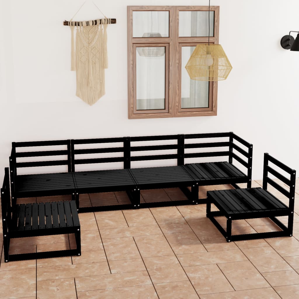 Set Divani Da Giardino 6 Pz Nero In Legno Massello Di Pino