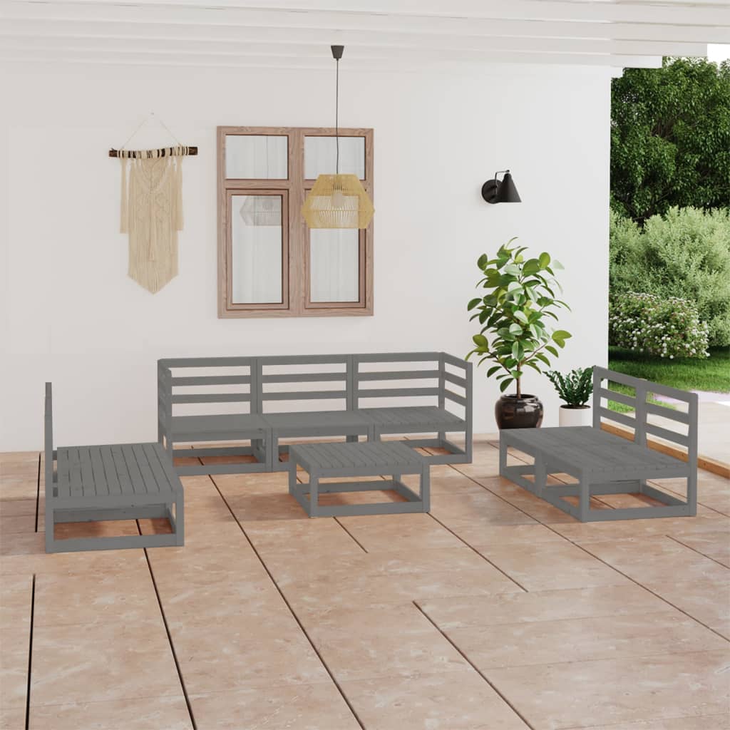 Set Divani Da Giardino 8 Pz Grigio In Legno Massello Di Pino
