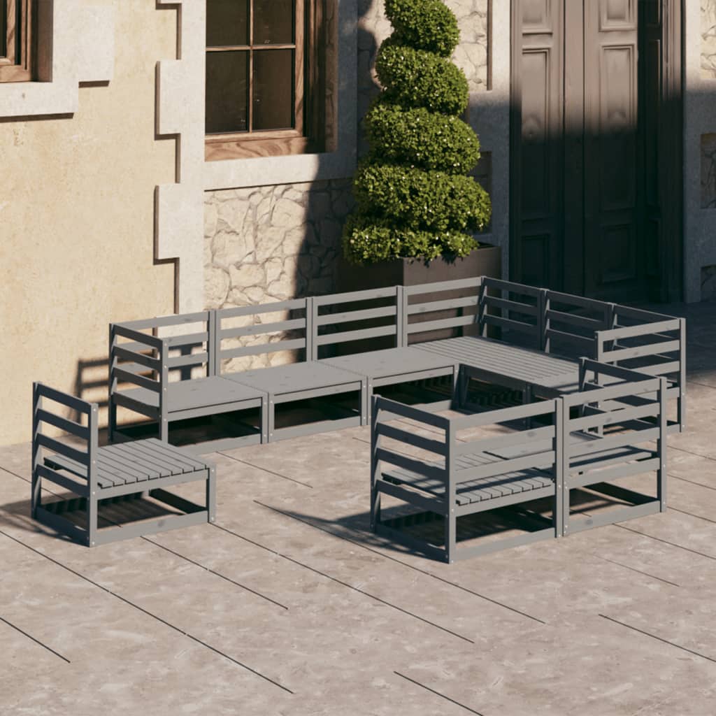 Set Divani Da Giardino 9 Pz Grigi In Legno Massello Di Pino