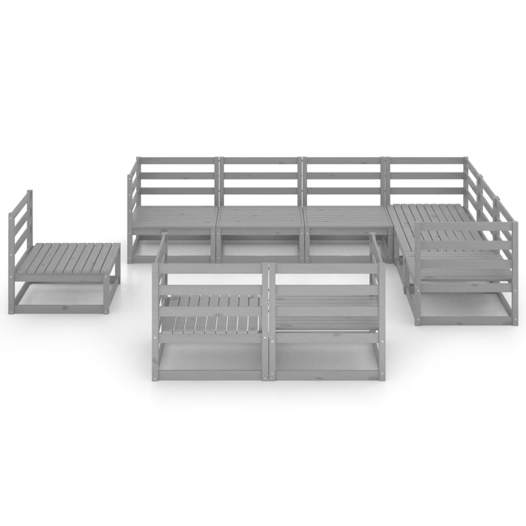 Set Divani Da Giardino 9 Pz Grigi In Legno Massello Di Pino - Image 3
