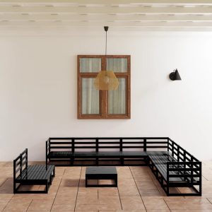 Set Divani Da Giardino 12 Pz Nero In Legno Massello Di Pino