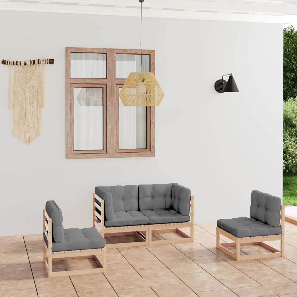 Set Divani Da Giardino 4 Pz Con Cuscini Legno Massello Pino
