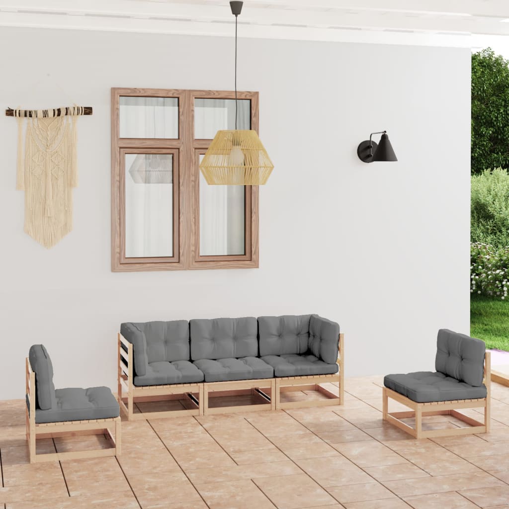 Set Divani Da Giardino 5 Pz Con Cuscini Legno Massello Di Pino