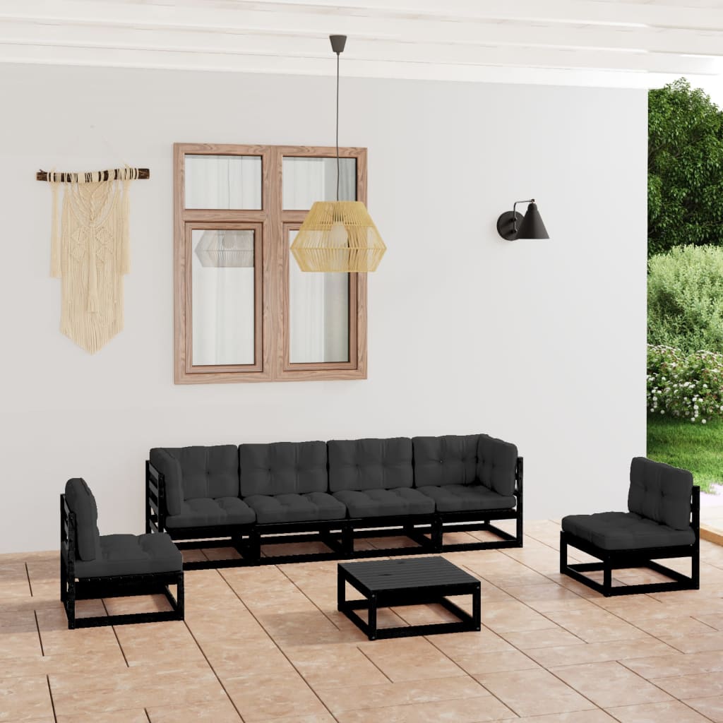 Set Divani Da Giardino 7 Pz Con Cuscini Legno Massello Di Pino