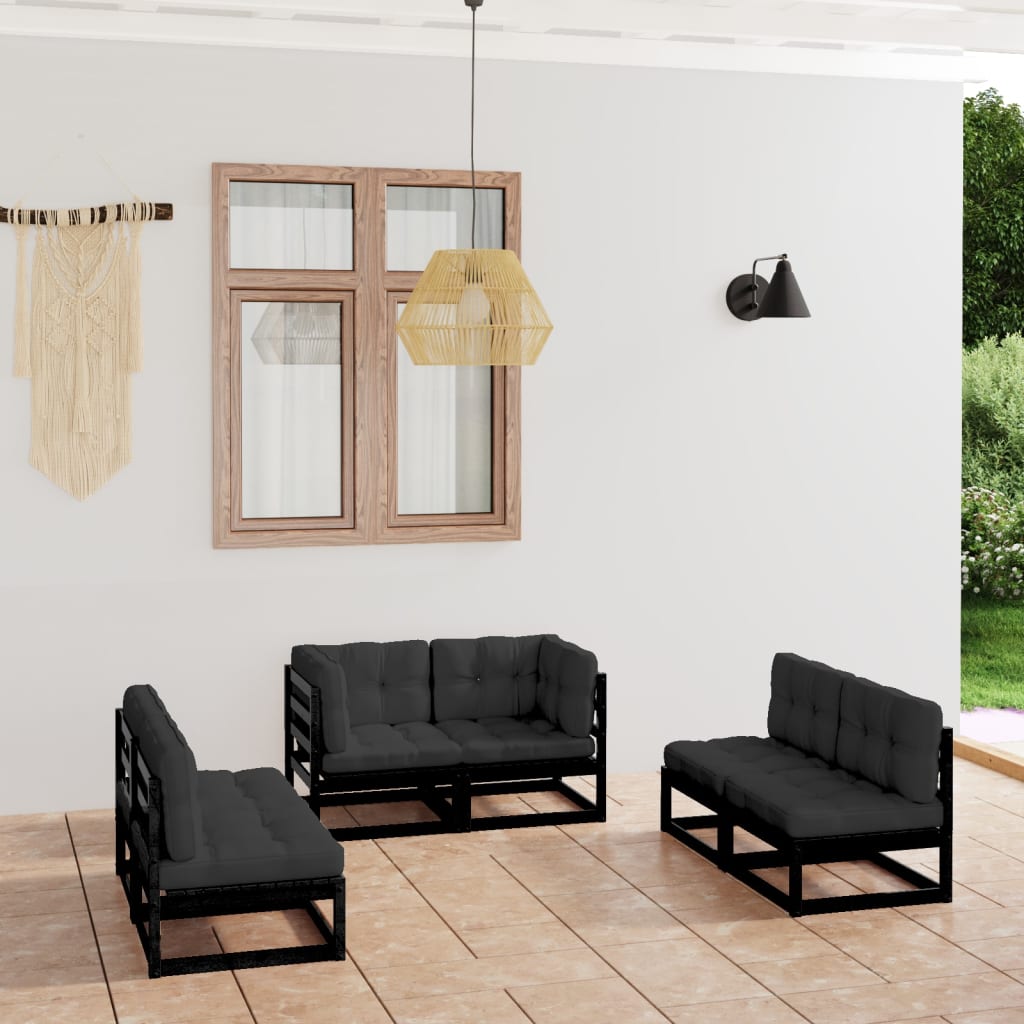 Set Divani Da Giardino 6 Pz Con Cuscini Legno Massello Pino