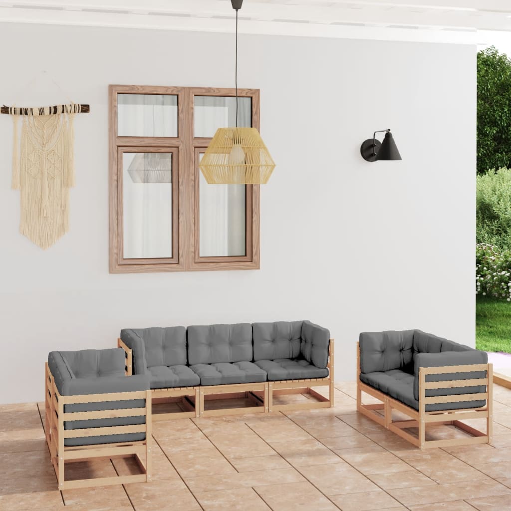 Set Divani Da Giardino 7 Pz Con Cuscini Legno Massello Di Pino