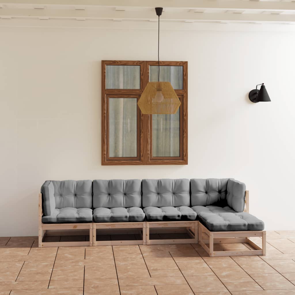 Set Divani Da Giardino 5 Pz Con Cuscini Legno Massello Di Pino