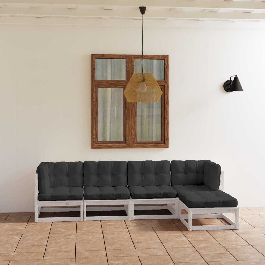 Set Divani Da Giardino 5 Pz Con Cuscini Legno Massello Di Pino