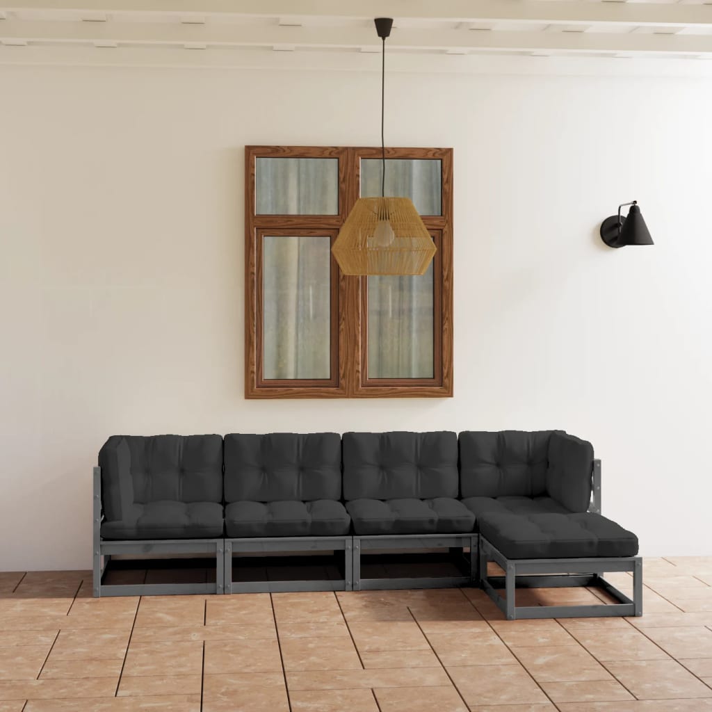 Set Divani Da Giardino 5 Pz Con Cuscini Legno Massello Di Pino