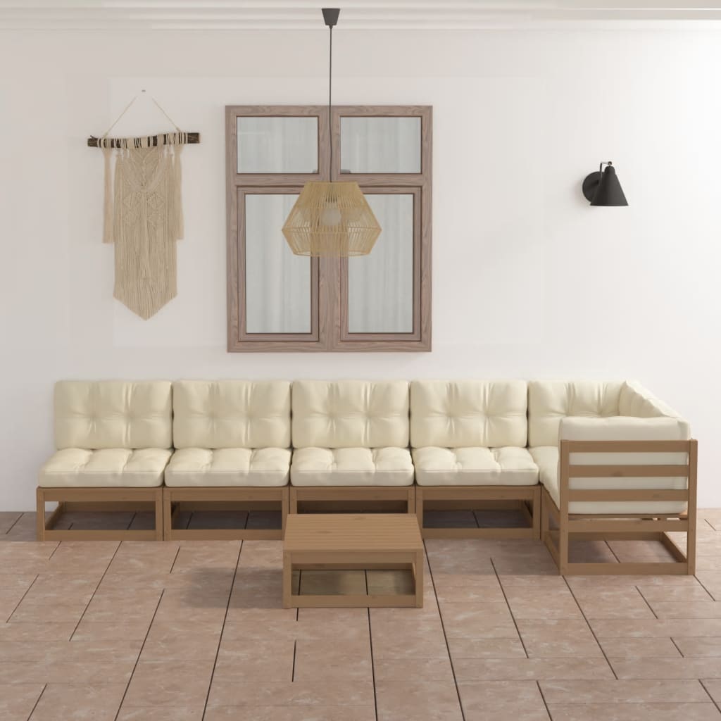 Set Divani Da Giardino 7 Pz Con Cuscini Legno Massello Di Pino